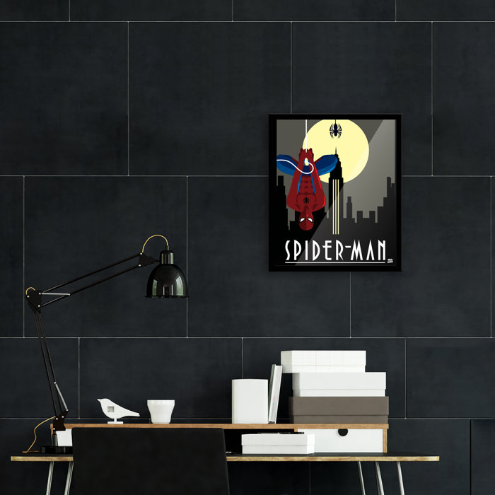 'Spider Man City Deco' Framed Graphic Art Print Jet Black Heels Canvas Art Print by Elza Fouche | iCanvas
